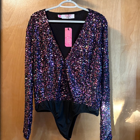 Southern Fried Chics Purple Sequin BodySuit; size 2XL - Picture 7 of 8